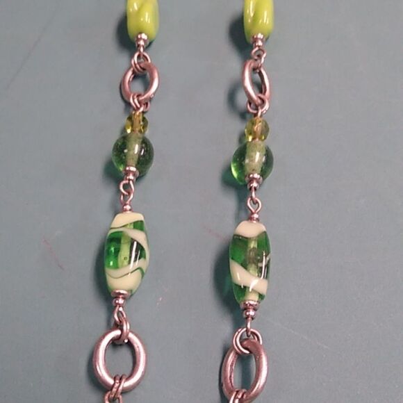 Ann Cichon Signed Green Cabochon Silver Tone Metal Green Beads Cottagecore - Picture 8 of 10